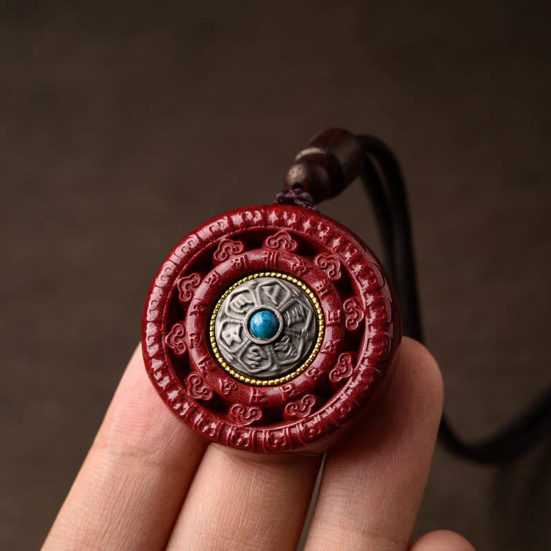 Cinnabar Om Mani Padme Hum Rotatable Pendant Necklace & Key Chain