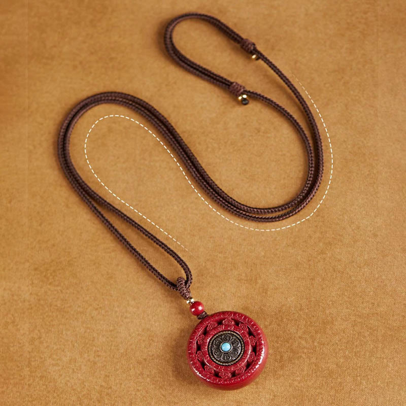 Cinnabar Om Mani Padme Hum Rotatable Pendant Necklace & Key Chain