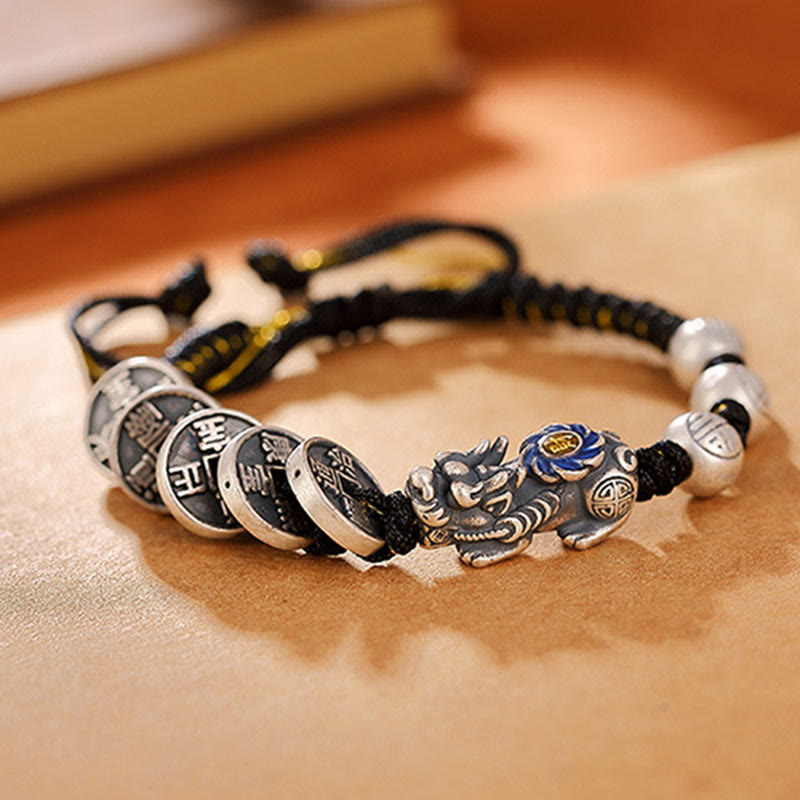 999 Sterling Silver Pixiu Wealth Bracelet for Protection and Luck