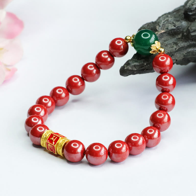 8mm Cinnabar Green Agate Om Mani Padme Hum Bracelet