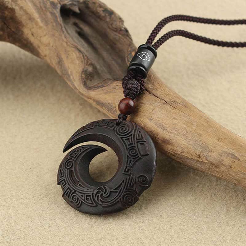 Spiritual Ebony Wood & Sandalwood Necklace for Luck & Peace
