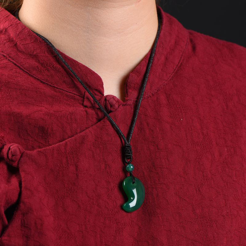Red Green Agate Moon Pattern Confidence Calm Necklace
