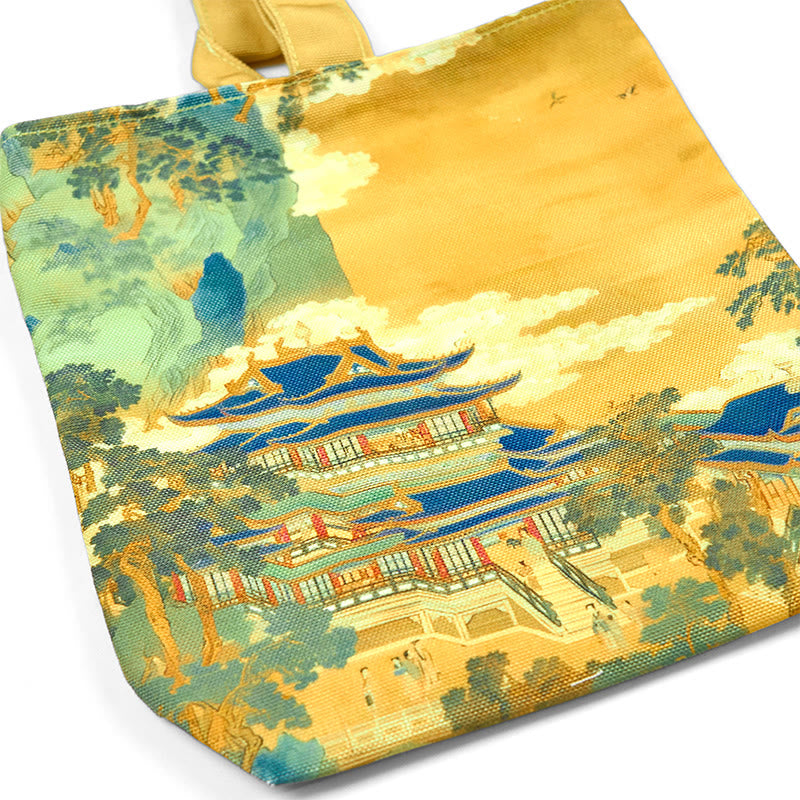 Immortal Pavilions Canvas Handbag | Classic Chinese Tote