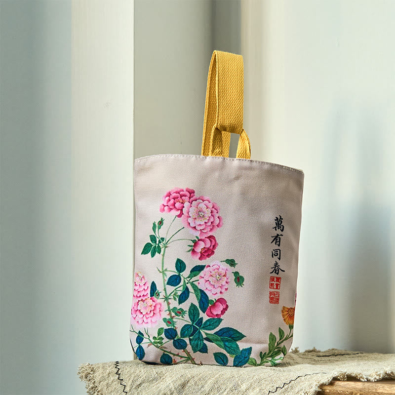 Peony Canvas Handbag | Spiritual Accessories 15cm x 8cm x 22cm