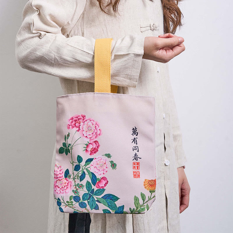 Peony Canvas Handbag | Spiritual Accessories 15cm x 8cm x 22cm