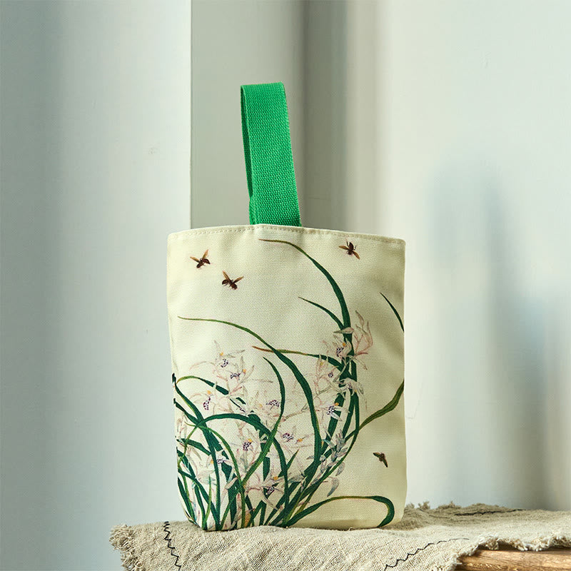 Orchid Bee Canvas Handbag | Yoga Tote with Natural Harmony