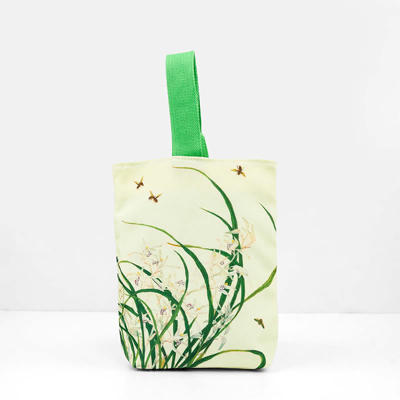 Orchid Bee Canvas Handbag | Yoga Tote with Natural Harmony