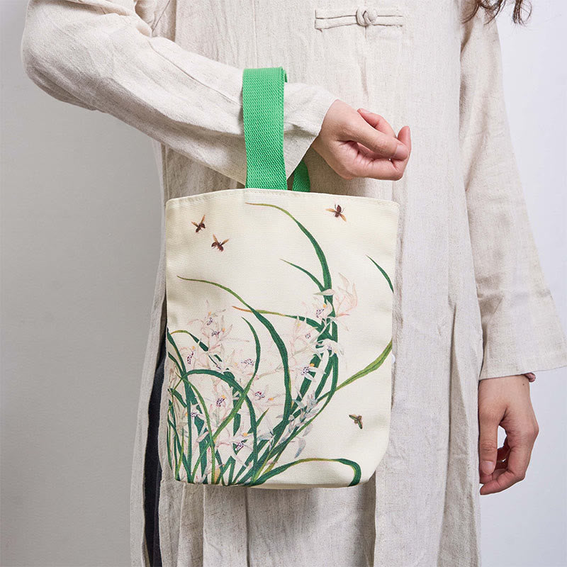 Orchid Bee Canvas Handbag | Yoga Tote with Natural Harmony