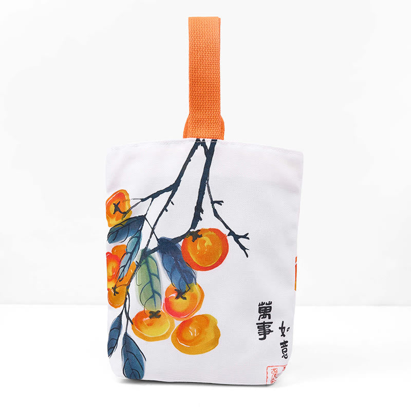 Persimmon Canvas Handbag with Spiritual Symbolism for Prosperity
