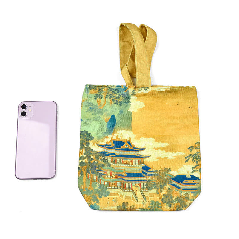 Immortal Pavilions Canvas Handbag | Classic Chinese Tote