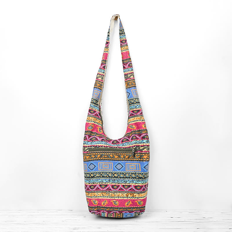 Cotton Crossbody Bag with Colorful Stripes for Spiritual Style