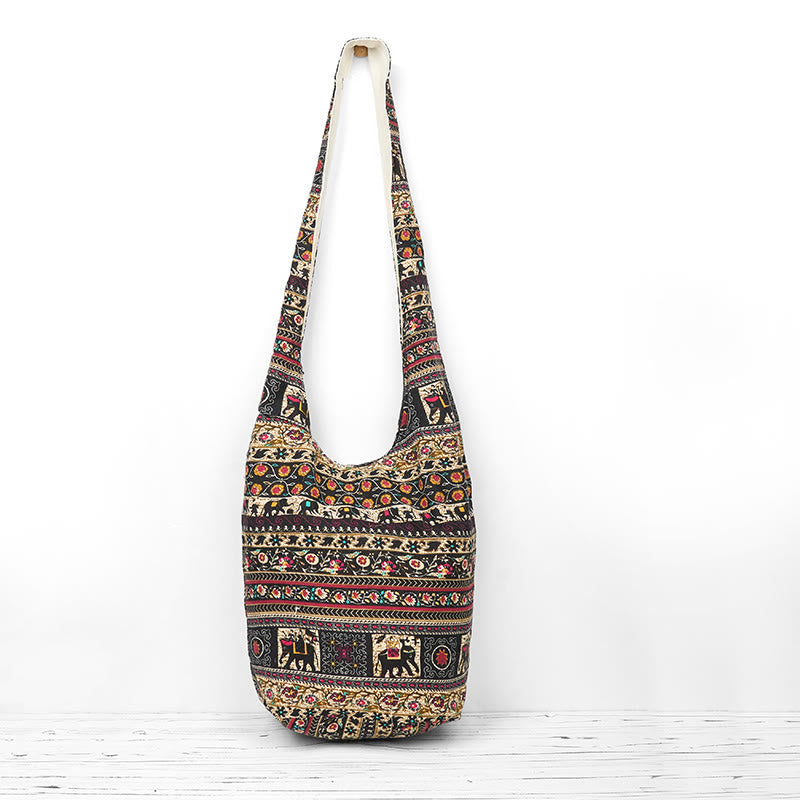 Cotton Elephant Stripes Crossbody Bag for Yoga and Daily Use