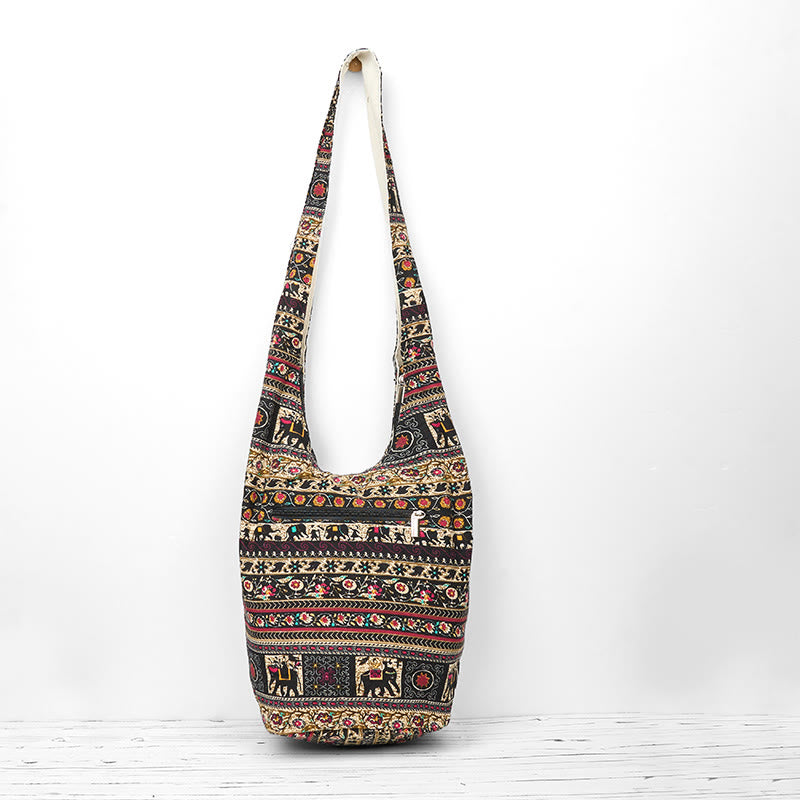 Cotton Elephant Stripes Crossbody Bag for Yoga and Daily Use