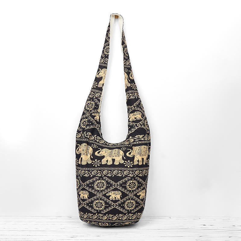 Cotton Elephant Stripes Crossbody Bag for Yoga and Daily Use