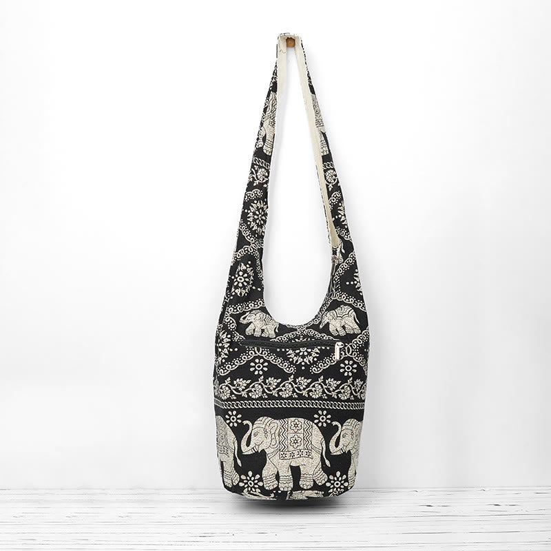 Cotton Elephant Stripes Crossbody Bag for Yoga and Daily Use