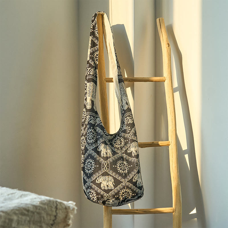 Cotton Elephant Stripes Crossbody Bag for Yoga and Daily Use