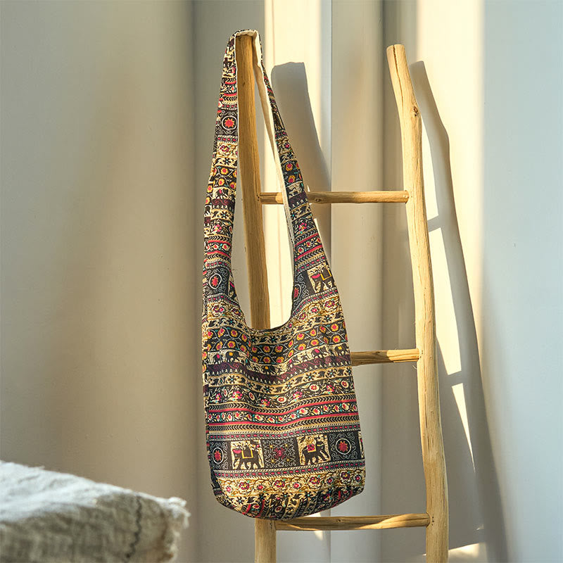 Cotton Elephant Stripes Crossbody Bag for Yoga and Daily Use