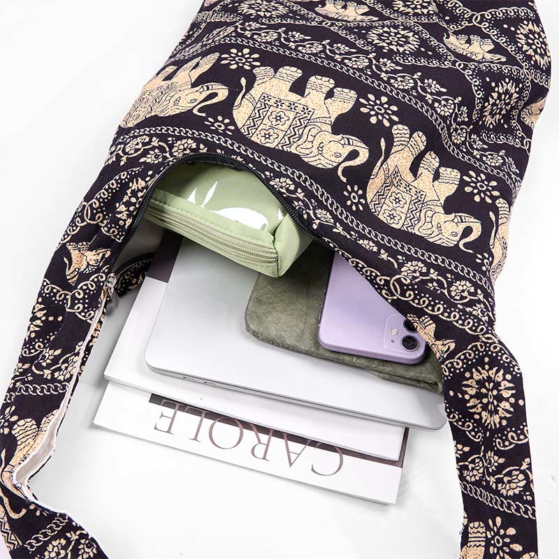 Cotton Elephant Stripes Crossbody Bag for Yoga and Daily Use