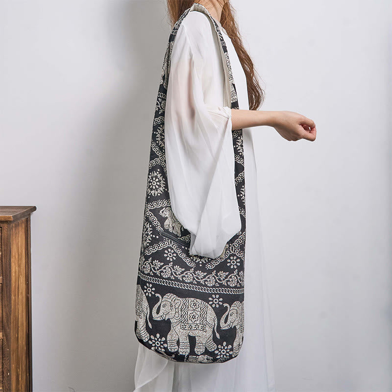 Cotton Elephant Stripes Crossbody Bag for Yoga and Daily Use