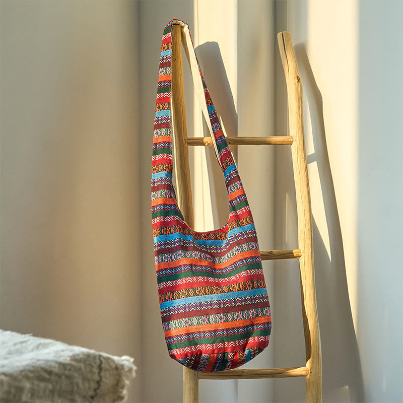 Colored Geometric Cotton Yoga Bag with Stripes Pattern