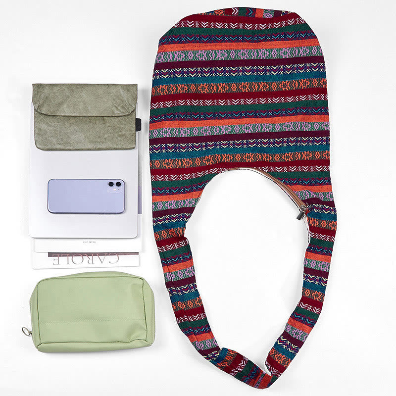 Colored Geometric Cotton Yoga Bag with Stripes Pattern