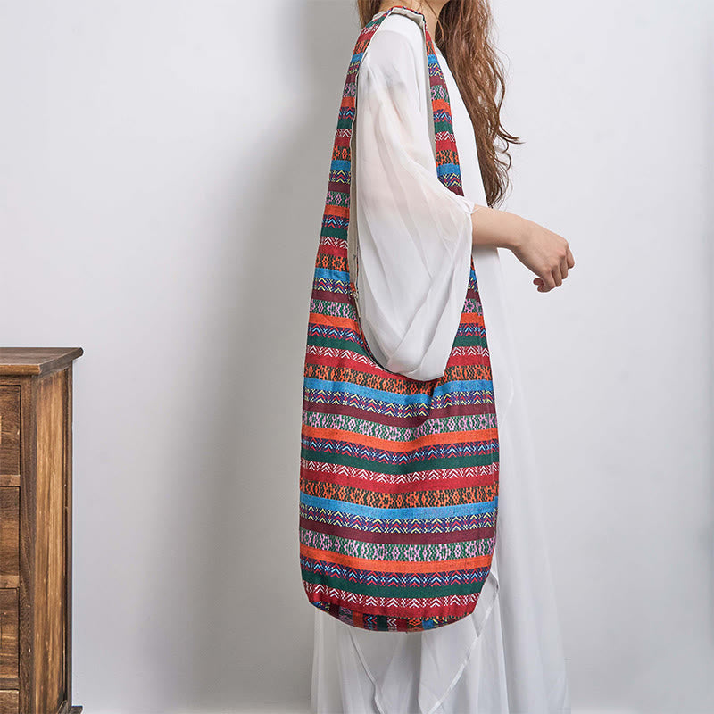 Colored Geometric Cotton Yoga Bag with Stripes Pattern