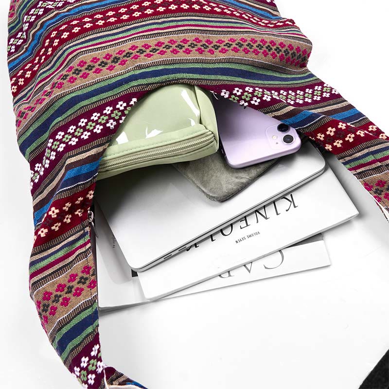 Colored Geometric Cotton Yoga Bag with Stripes Pattern