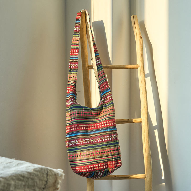Colored Geometric Cotton Yoga Bag with Stripes Pattern