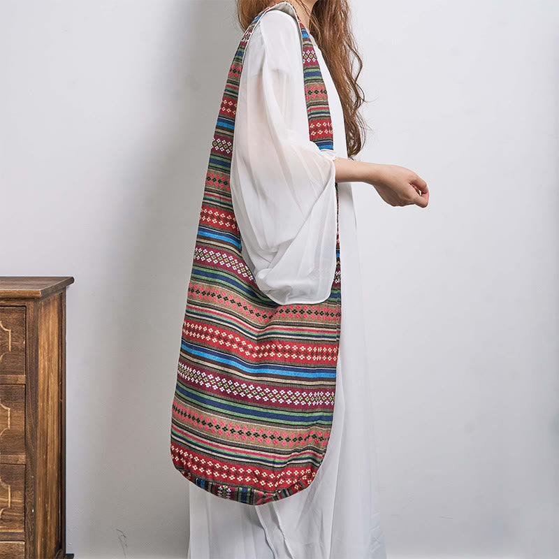 Colored Geometric Cotton Yoga Bag with Stripes Pattern