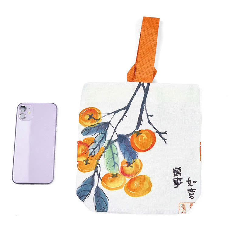 Persimmon Canvas Handbag with Spiritual Symbolism for Prosperity