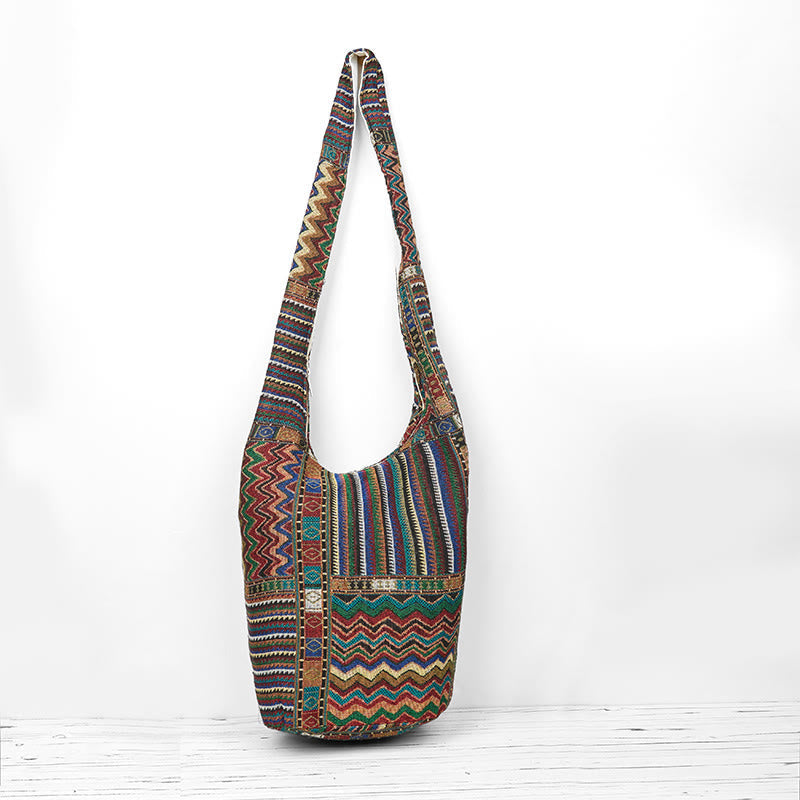 Green Brown Waves Cotton Crossbody Bag for Yoga & Daily Use