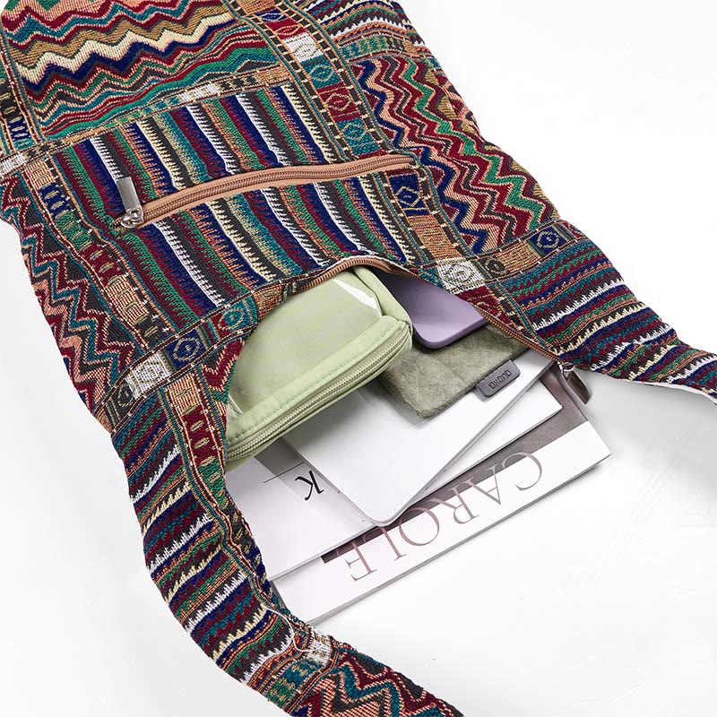 Green Brown Waves Cotton Crossbody Bag for Yoga & Daily Use