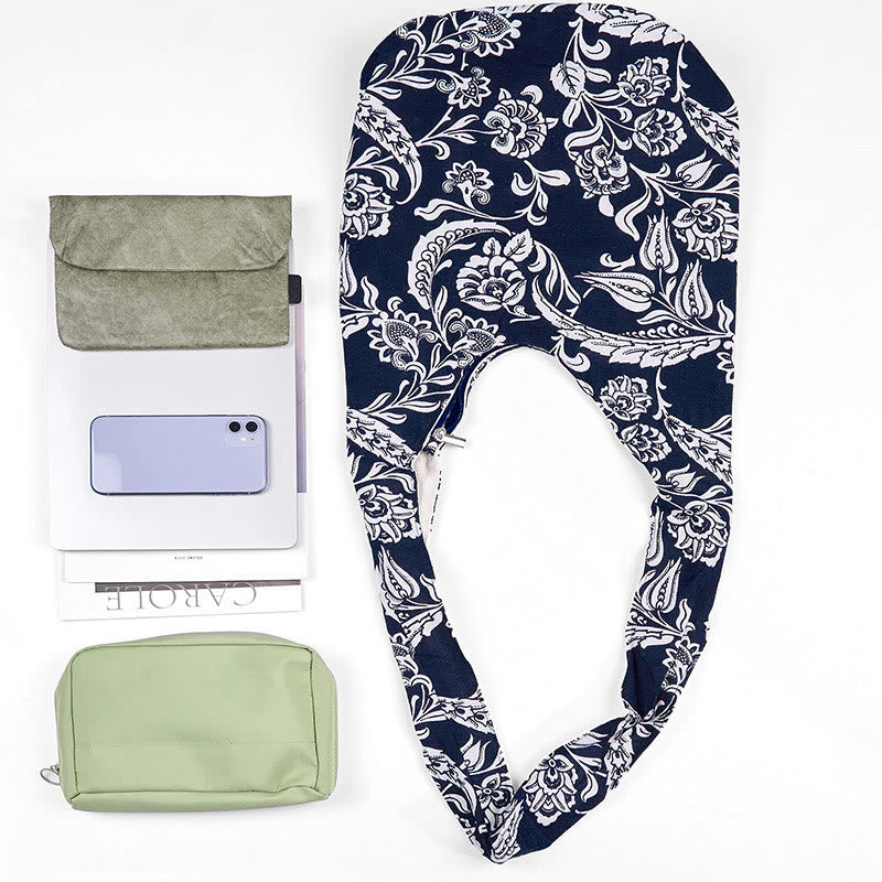 Navy Blue White Flower Cotton Crossbody Bag for Spiritual Accessories