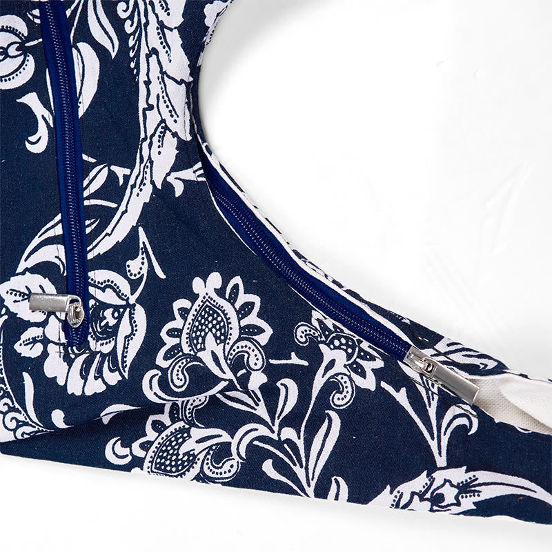 Navy Blue White Flower Cotton Crossbody Bag for Spiritual Accessories