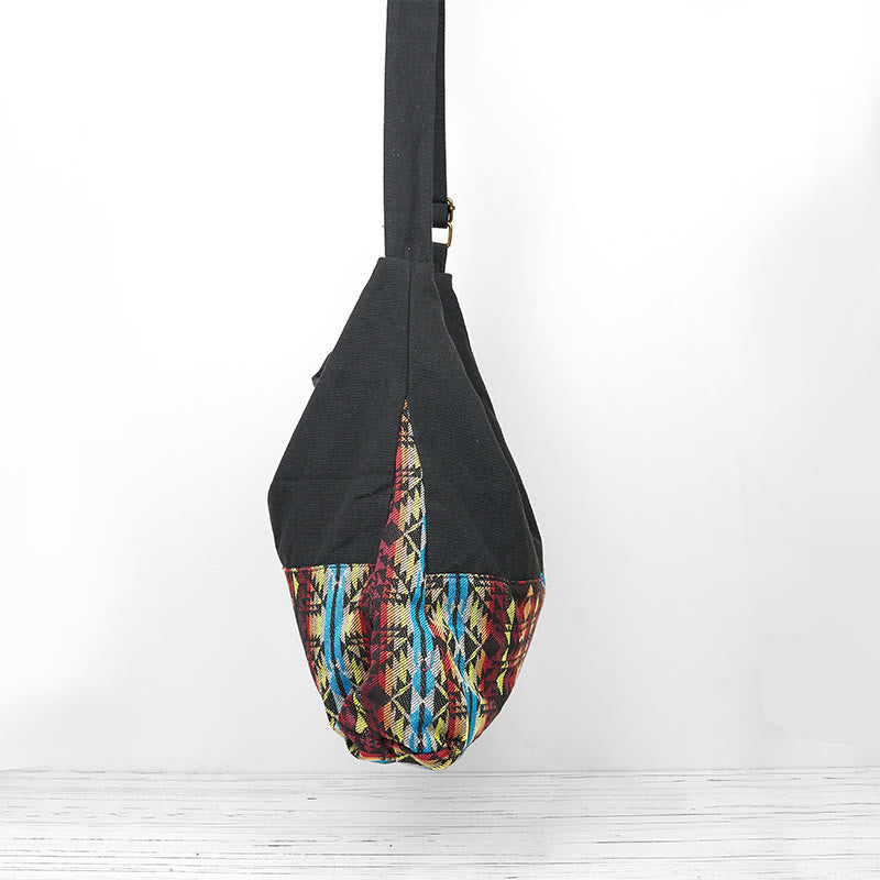 Cotton Crossbody Bag Black Red Blue Stripes Pattern