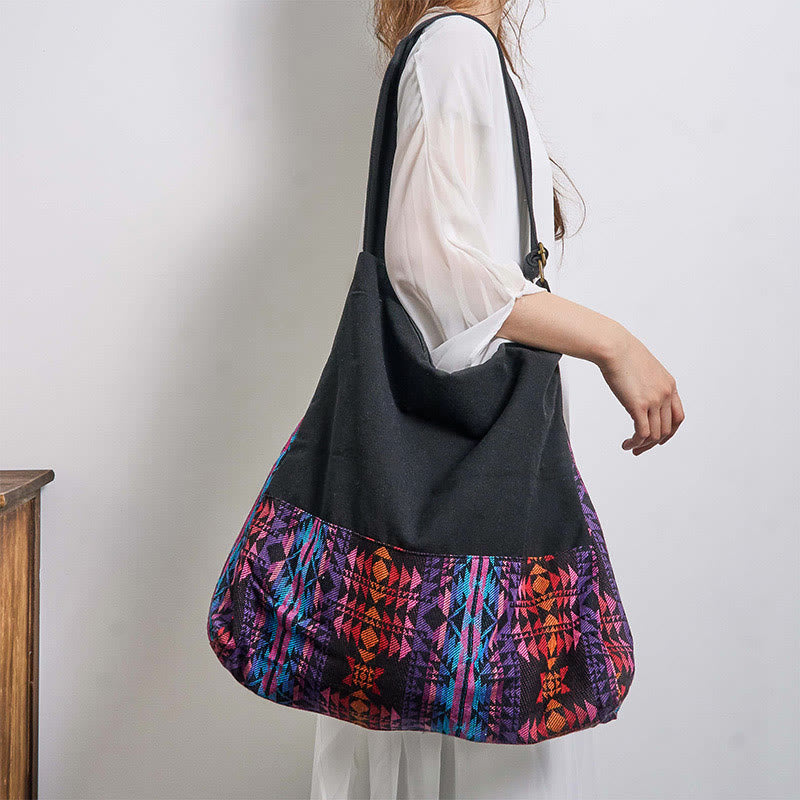 Black Red Pink Geometry Pattern Cotton Crossbody Bag