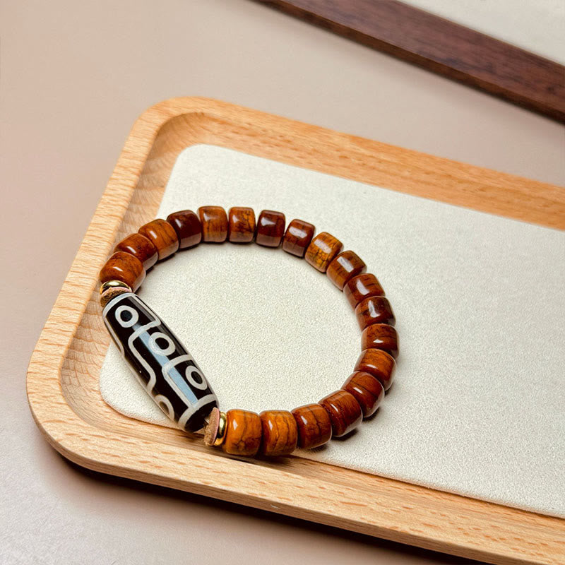 Nine-Eye Dzi Bead & Yak Bone Protection Bracelet