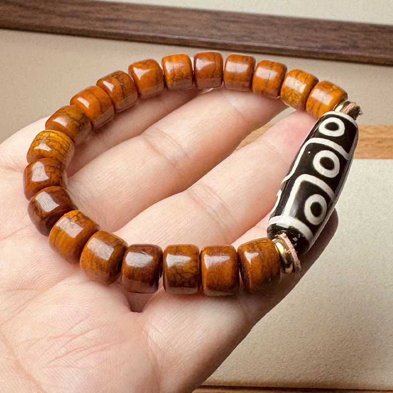 Nine-Eye Dzi Bead & Yak Bone Protection Bracelet