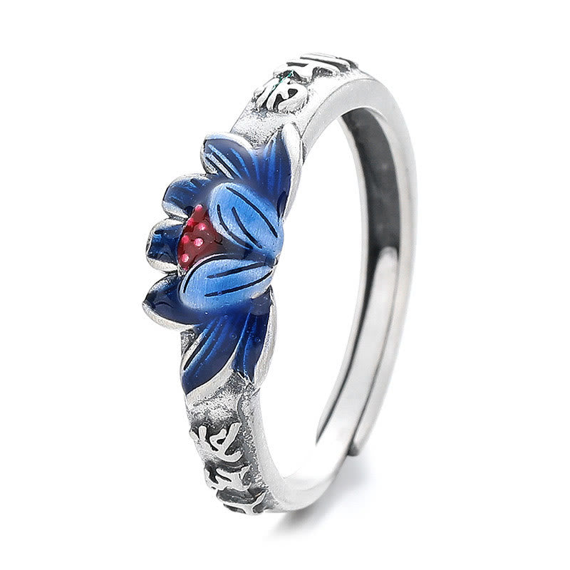 Adjustable 925 Sterling Silver Om Mani Padme Hum Lotus Peace Ring