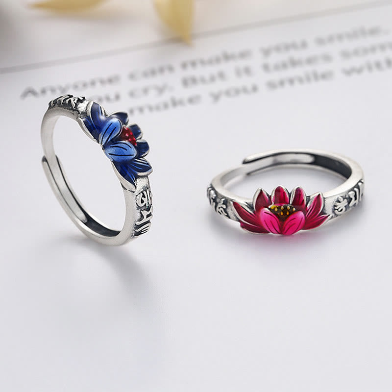 Adjustable 925 Sterling Silver Om Mani Padme Hum Lotus Peace Ring