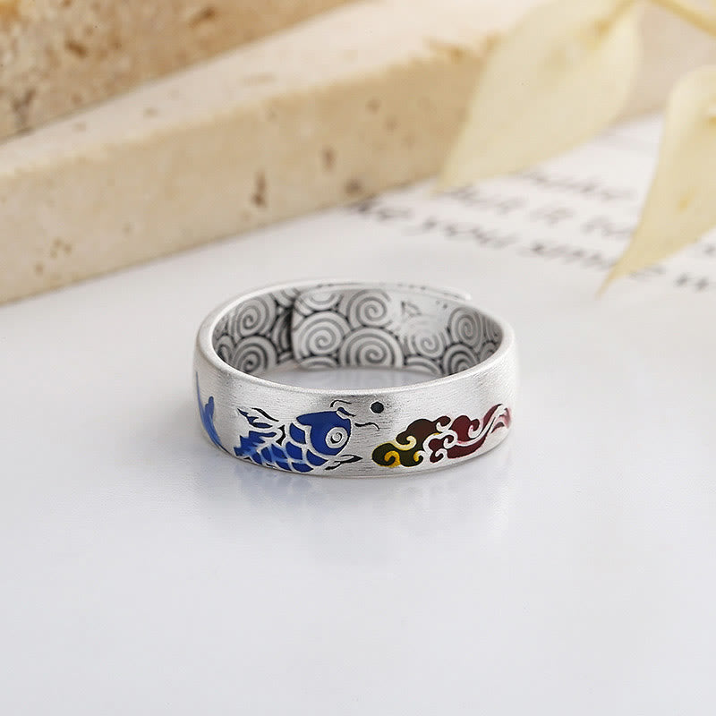 Adjustable Sterling Silver Koi Fish Ring for Prosperity & Balance