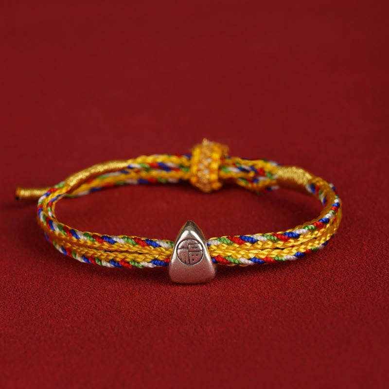 925 Sterling Silver Red String Fu Character Luck Bracelet