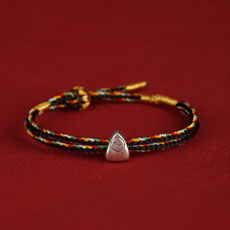 925 Sterling Silver Red String Fu Character Luck Bracelet