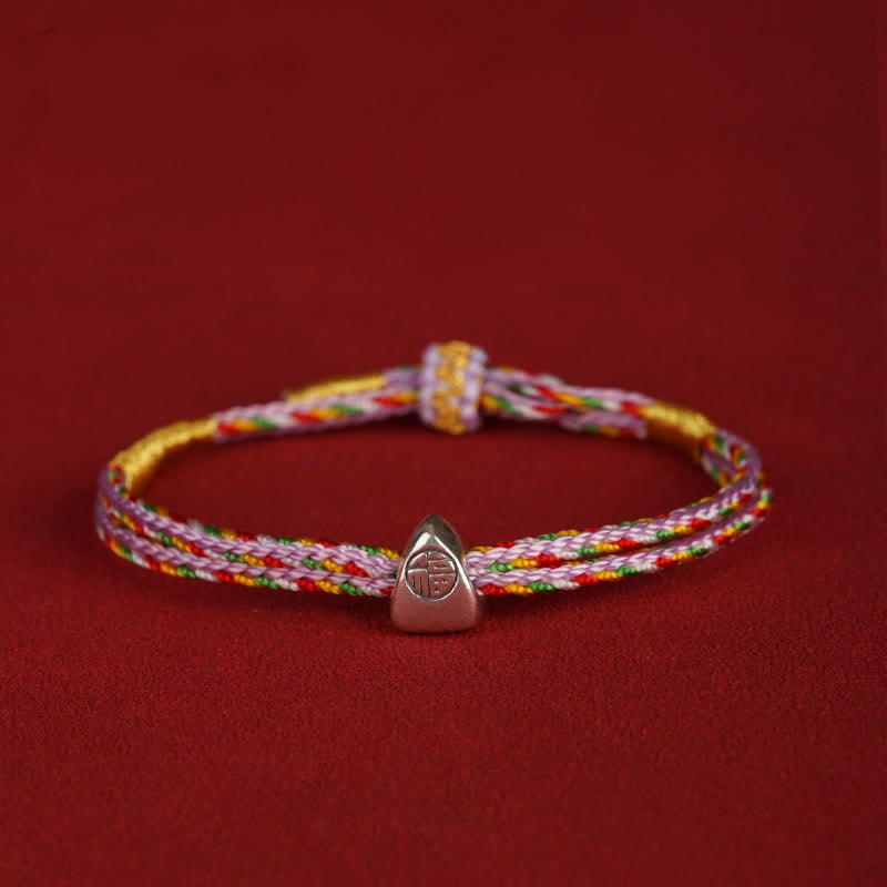 925 Sterling Silver Red String Fu Character Luck Bracelet