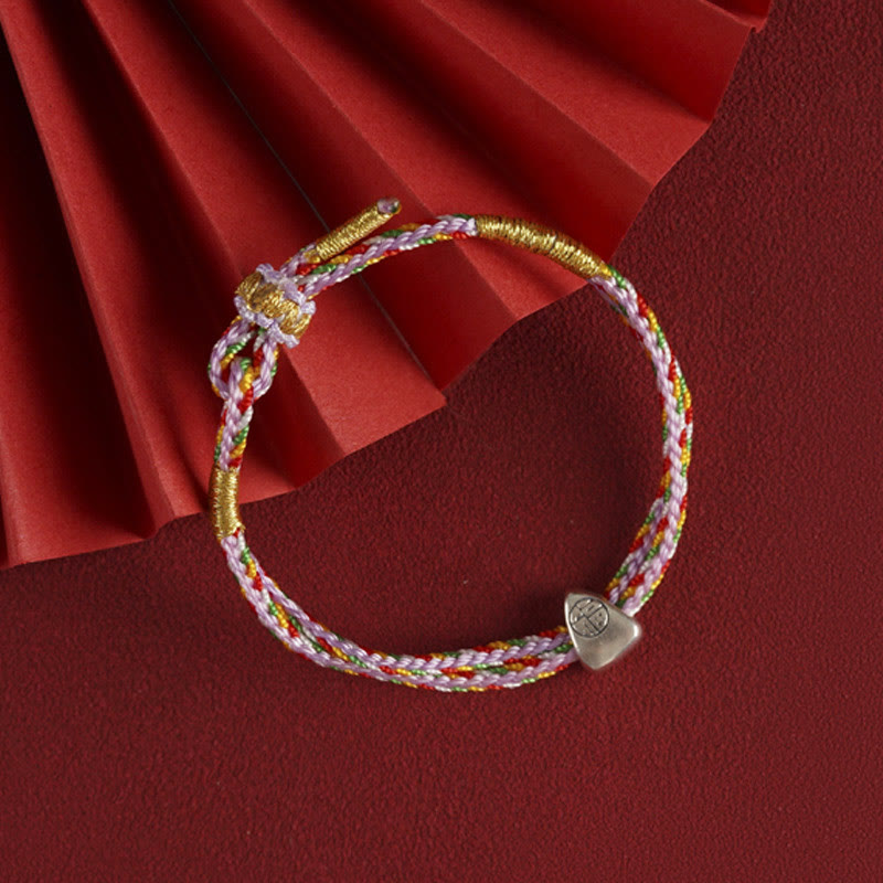 925 Sterling Silver Red String Fu Character Luck Bracelet