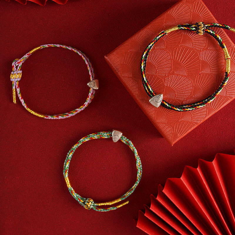 925 Sterling Silver Red String Fu Character Luck Bracelet