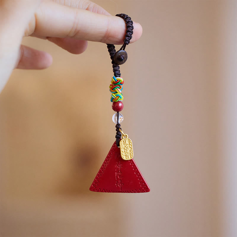 Cinnabar Triangle Talisman Key Chain for Spiritual Protection