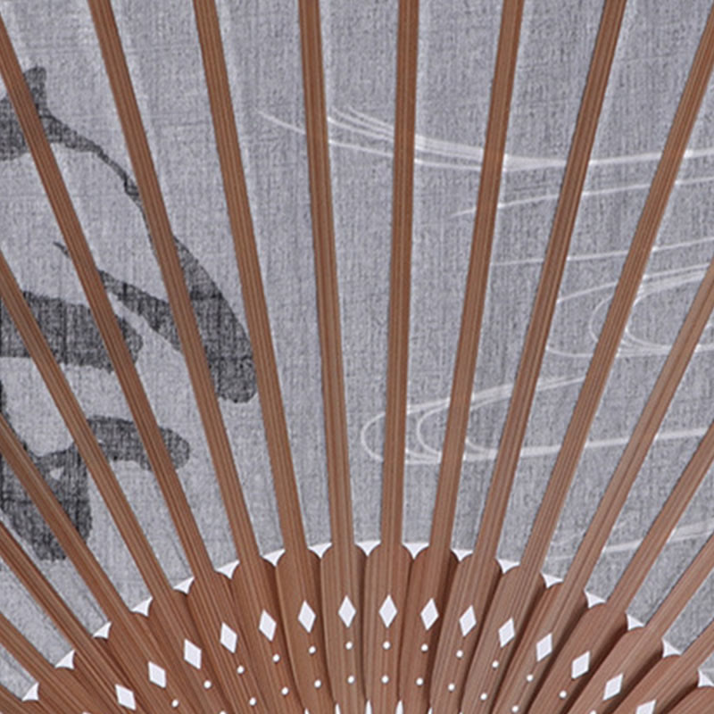 22cm Chinese Folding Fan with Golden Dragonfly Bamboo Frame