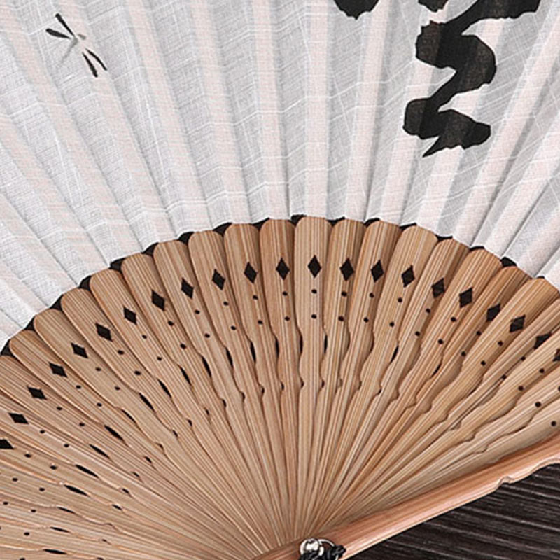 22cm Chinese Folding Fan with Golden Dragonfly Bamboo Frame