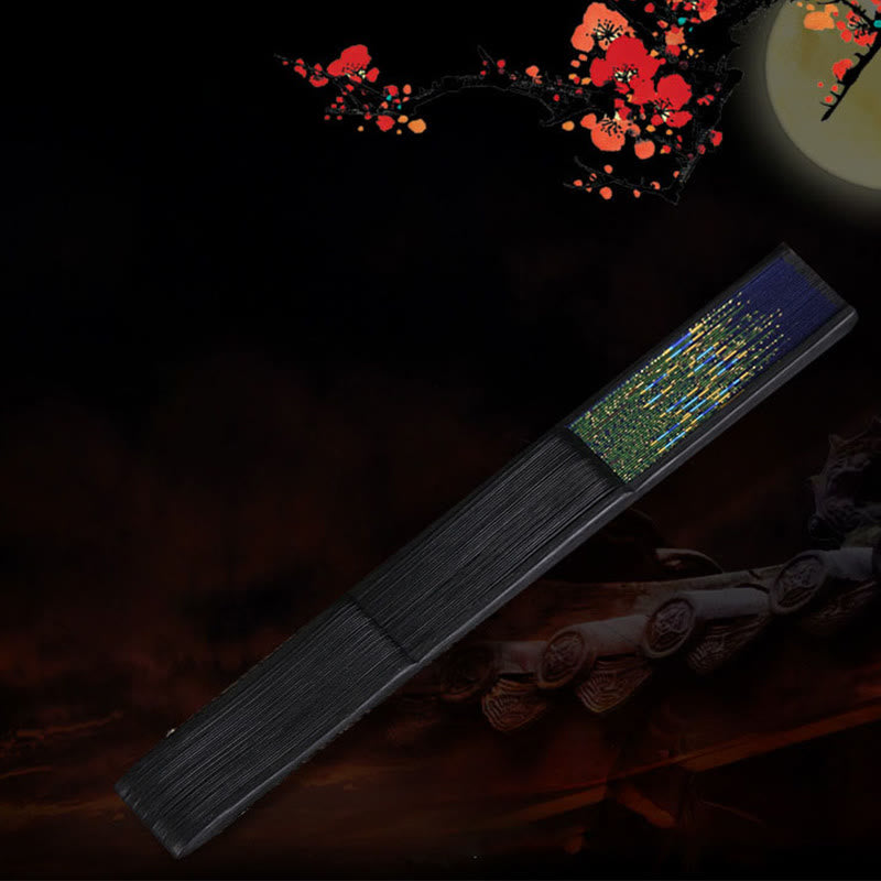 21.5cm Peacock Feather Bamboo Folding Fan for Meditation